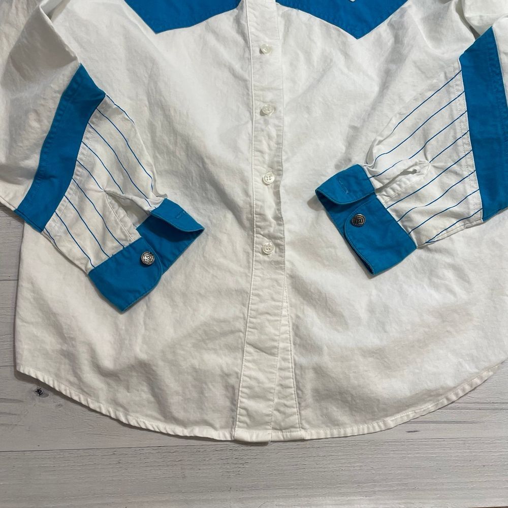 Vintage Adobe Rose womens button down shirt blue‎ white medium - Picture 2 of 6